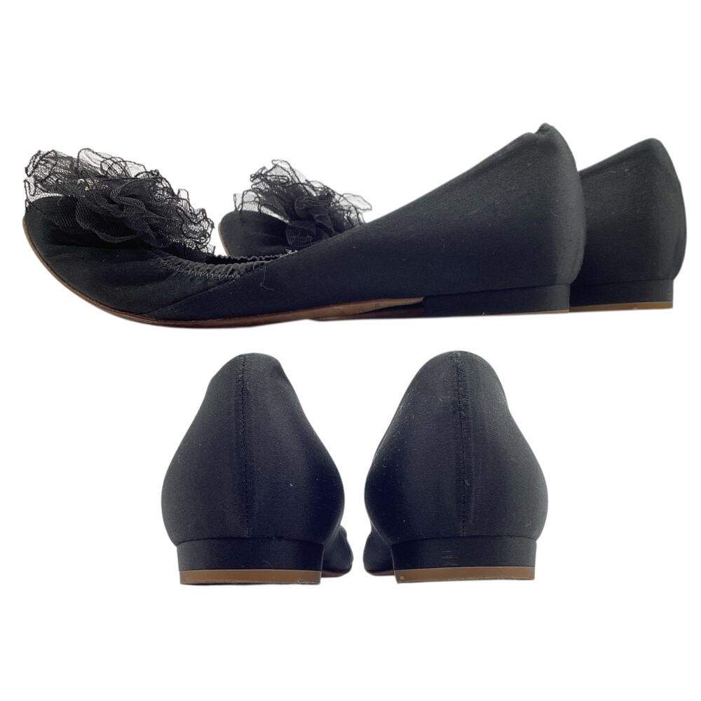 Chanel VTG Women’s Ballet Flats Size EU 39 Black Satin with Mesh Flowers - Picture 2 of 4